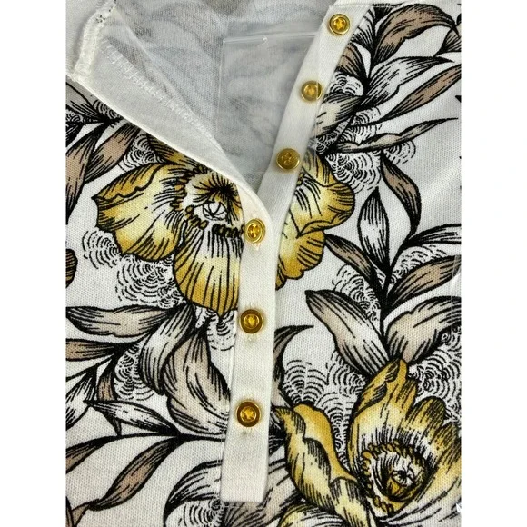 Karen Scott Womens Yellow Floral Henley Long Sleeve Top Size M Gold Buttons NEW - Picture 5 of 12